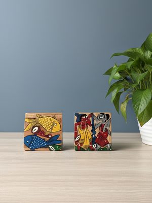 Handpainted Wooden Square Coaster Bengal Pattachitra